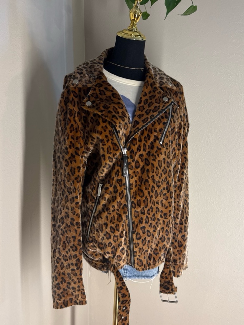 Leopard Print Faux-Fur Moto Jacket from Zara